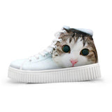 Kawaii Women High Top Height Increasing 3D Big Eyes Cat Shoes Cat Design Footwear Pet Clever 