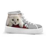 Kawaii Women High Top Height Increasing 3D Cat Shoes Cat Design Footwear Pet Clever C 