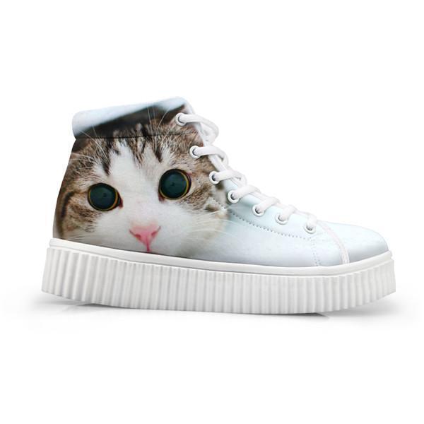 Kawaii Women High Top Height Increasing 3D Cat Shoes Cat Design Footwear Pet Clever A 