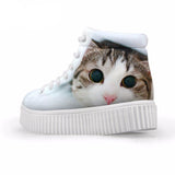 Kawaii Women High Top Height Increasing 3D Cat Shoes Cat Design Footwear Pet Clever 