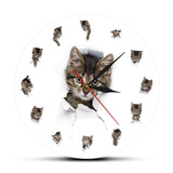 Kittens In Hole of Paper Cute Kid Room Nursery Wall Clock Home Decor Cats Pet Clever 
