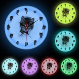 Kittens In Hole of Paper Cute Kid Room Nursery Wall Clock Home Decor Cats Pet Clever White Frame With LED 