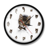 Kittens In Hole of Paper Cute Kid Room Nursery Wall Clock Home Decor Cats Pet Clever 