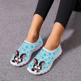 Lovely Bull Dog Print Women Flat Shoes Breathable Mesh Loafers Slip-on Other Pets Design Footwear Pet Clever 35 