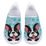 Lovely Bull Dog Print Women Flat Shoes Breathable Mesh Loafers Slip-on Other Pets Design Footwear Pet Clever 