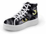 Luxury Lace up Platform 3D Printing Cat Shoes Cat Design Footwear Pet Clever Yellow Eyes 