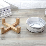 Marble Bowl with Wooden Rack Cat Bowls & Fountains Pet Clever 