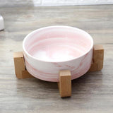 Marble Bowl with Wooden Rack Cat Bowls & Fountains Pet Clever Pink 