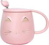 Novelty Mug with Lid and Stainless Steel Spoon Cat Design Accessories Pet Clever Pink 