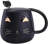 Novelty Mug with Lid and Stainless Steel Spoon Cat Design Accessories Pet Clever Black 