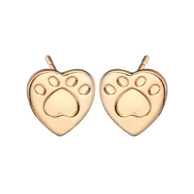 Paw Footprint Heart Earrings Cat Design Accessories Pet Clever Gold-color 