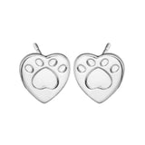 Paw Footprint Heart Earrings Cat Design Accessories Pet Clever Silver Plated 