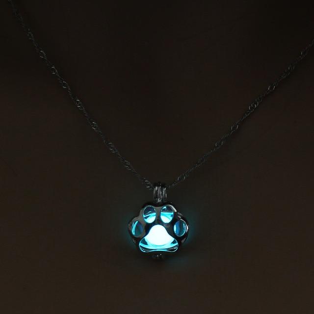 Paw Glow in the Dark Necklace Cat Design Accessories Pet Clever blue green 