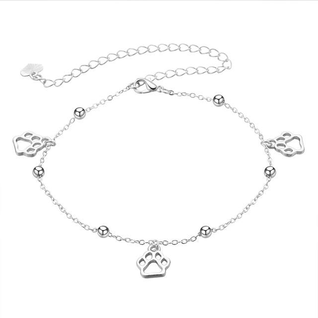 Paw Shape Anklet Cat Design Accessories Pet Clever Silver Plated 