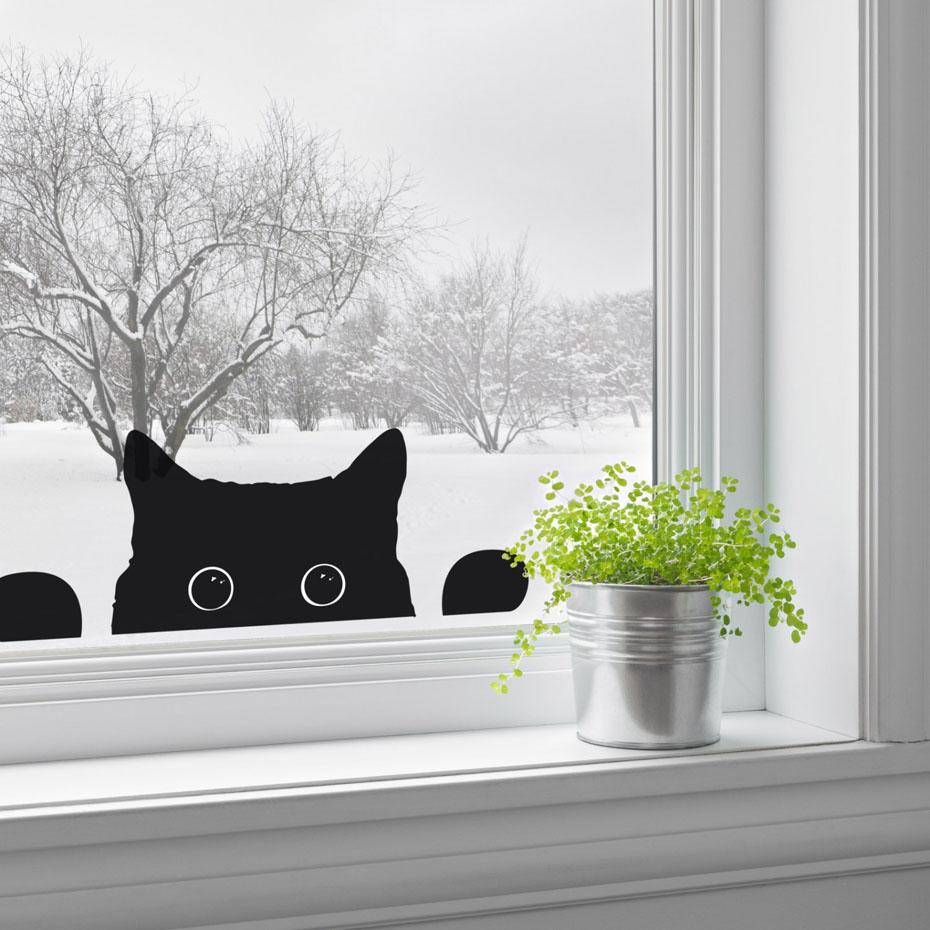 Peeping Wall Cat Stickers Cat Design Accessories Pet Clever Black 