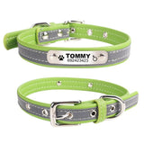 Personalized Reflective Leather Pet ID Tag Collar Dog Leads & Collars Pet Clever Green XS 