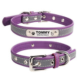 Personalized Reflective Leather Pet ID Tag Collar Dog Leads & Collars Pet Clever Purple XS 