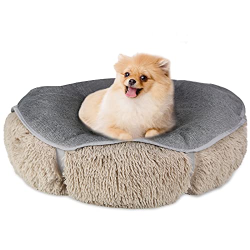 Pet Bed Washable & Self-Warming Round Pet Bed Deluxe Soft Plush Dog Beds & Blankets Pet Clever Light Brown Large (40"x40") 