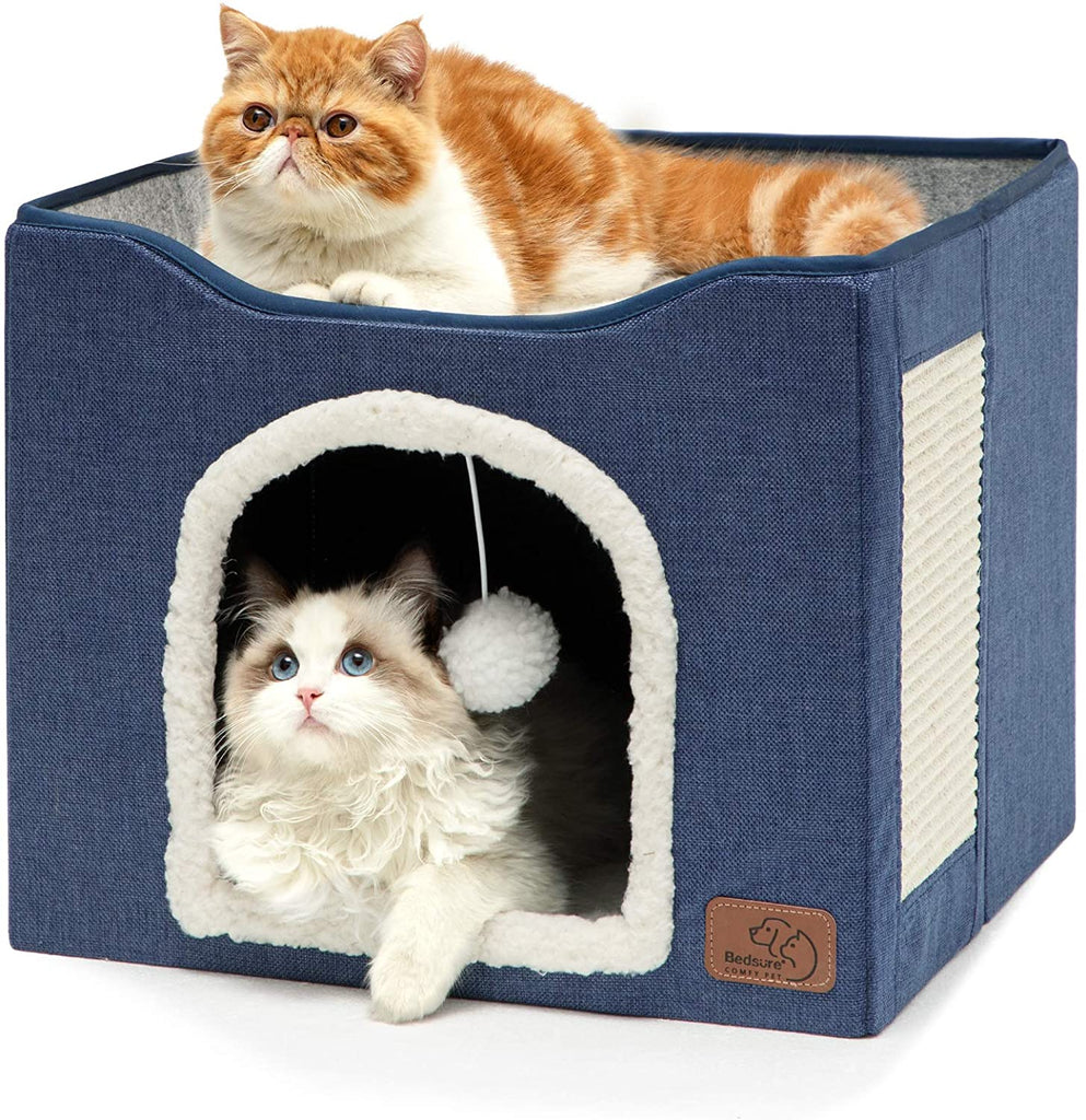 Pet Cat House with Fluffy Ball Hanging and Scratch Pad Dog Beds & Blankets Pet Clever Blue 