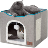 Pet Cat House with Fluffy Ball Hanging and Scratch Pad Dog Beds & Blankets Pet Clever Grey 