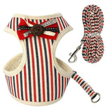 Pet Cute Harness Leash Set with Bell Dog Harness Pet Clever Red Stripes S 
