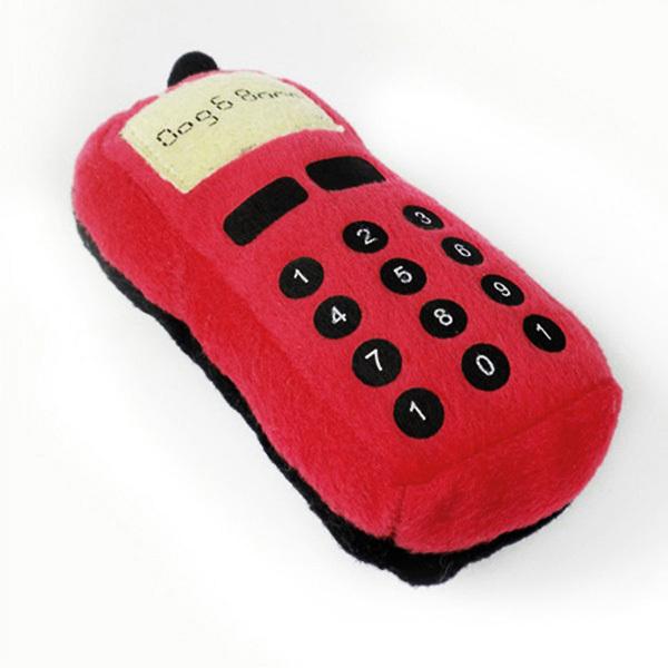 Phone Shaped Play Squeaky Plush Toys Pet Clever rose red 