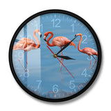 Pink Flamingo Birds Blue Sea Modern Wall Clock Summer Flamingo Home Art Decor Non Ticking Clock Other Pets Design Accessories Pet Clever Metal Frame 