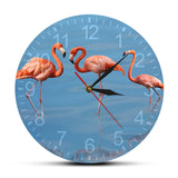 Pink Flamingo Birds Blue Sea Modern Wall Clock Summer Flamingo Home Art Decor Non Ticking Clock Other Pets Design Accessories Pet Clever No Frame 