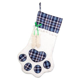 Plaid Christmas Paw Shaped Stocking Home Decor Dogs Pet Clever 1Pcs Blue Paw sock 
