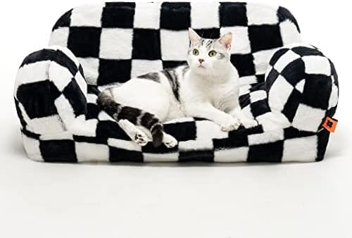 Plaid Fluffy Cat Couch with Non-Slip Bottom Cat Beds & Baskets Pet Clever 