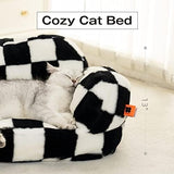 Plaid Fluffy Cat Couch with Non-Slip Bottom Cat Beds & Baskets Pet Clever 