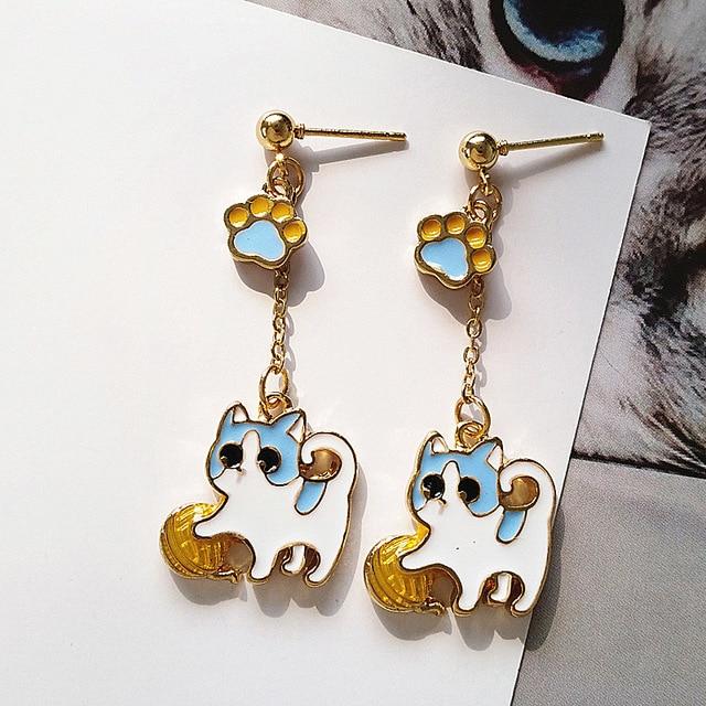 Playing Cat Earrings Cat Design Accessories Pet Clever blue 