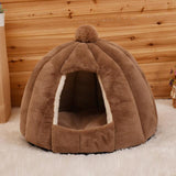 Plush Pet Cave Bed Dog Beds & Blankets Pet Clever Brown 