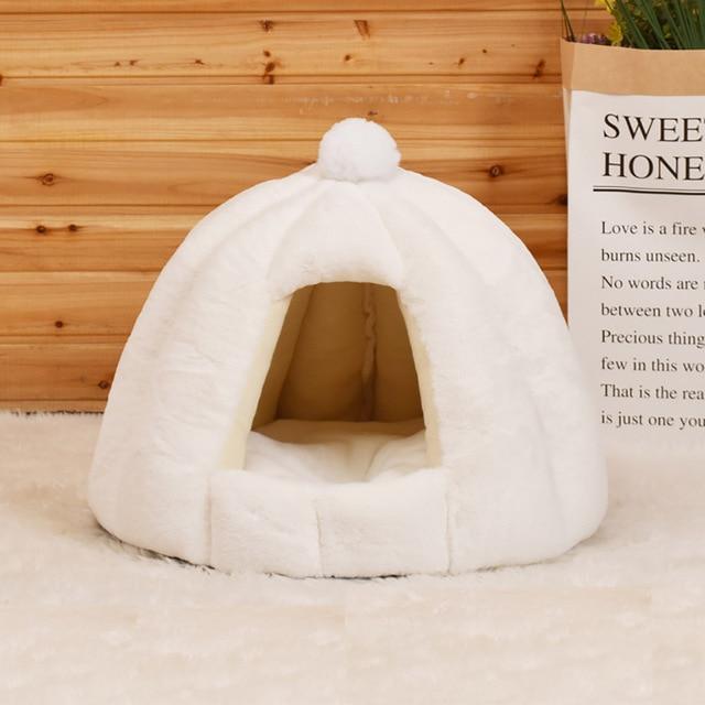 Plush Pet Cave Bed Dog Beds & Blankets Pet Clever White 