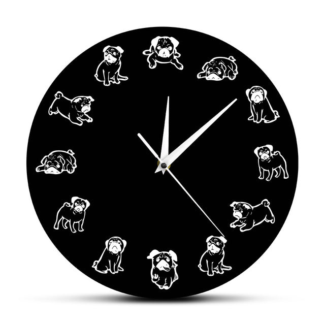 Puppy Breed Cartoon Humor Wall Clock Funny Pug Dog Art Print Modern Wall Clock Home Decor Dogs Pet Clever No Frame 