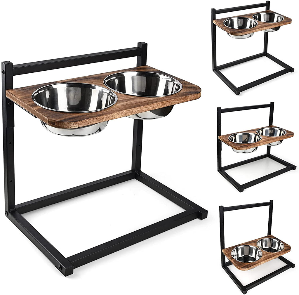 Emfogo Dog Food Bowls Raised Dog Bowl Stand Feeder Adjustable Elevated 3 Heights 5in 9in 13in with Stainless Steel Food Elevated Dog Bowls for Large