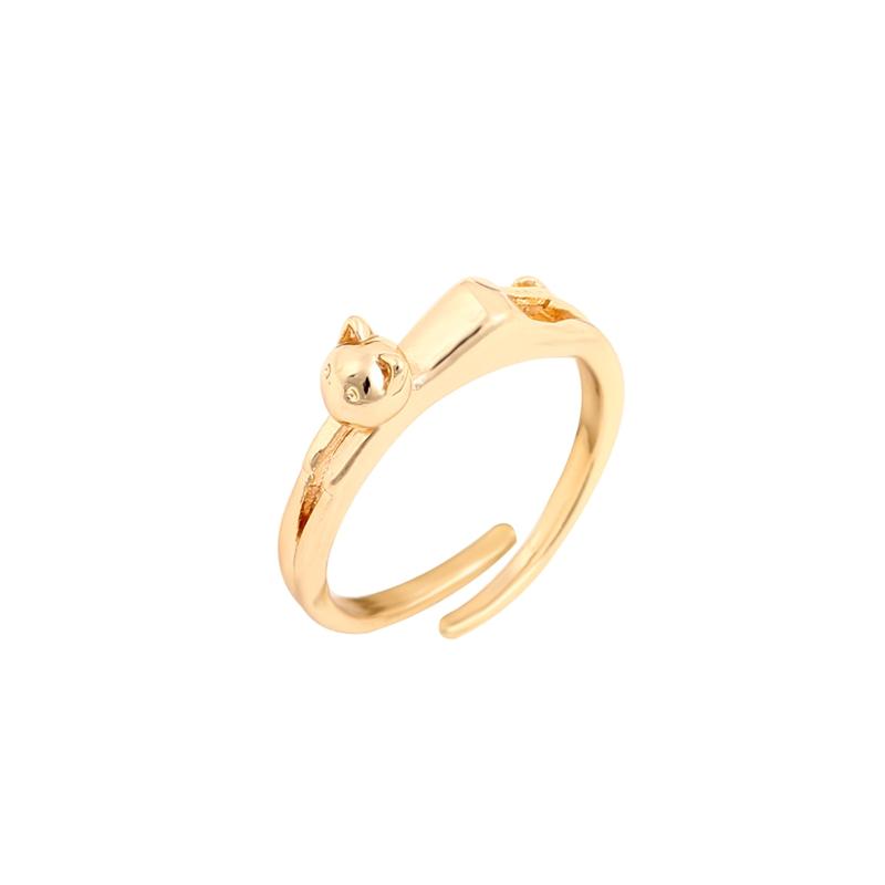 Reaching Cat Rings Cat Design Accessories Pet Clever 6.5 Gold-color 