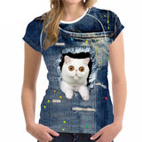 Round Neck Shirts with Cat Print Designs Cat Design T-Shirts Pet Clever Style 8 S 