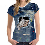Round Neck Shirts with Cat Print Designs Cat Design T-Shirts Pet Clever Style 6 S 