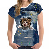 Round Neck Shirts with Cat Print Designs Cat Design T-Shirts Pet Clever Style 7 S 