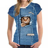 Round Neck Shirts with Cat Print Designs Cat Design T-Shirts Pet Clever Style 5 S 
