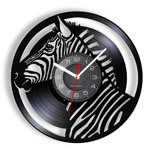 Safari Animals Zebra Vinyl Record Wall Clock Pinto Horse Art African Wild Animal Silent Quartz Other Pets Design Accessories Pet Clever Without LED 