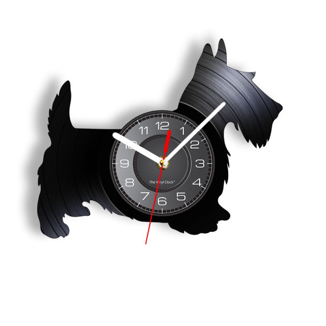 Scottie Dog Wall Clock Scottish Terrier Dog Breed Vinyl Record Wall Clock Home Decor Dogs Pet Clever Without LED 