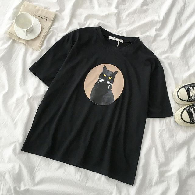 Serious Cat T-shirt Cat Design T-Shirts Pet Clever black 