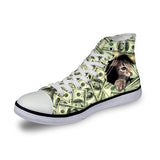Shy Cat in Dollars Print High Top Canvas Women Shoes Cat Design Footwear Pet Clever US 5 - EU35 -UK3 