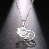 Sleeping Cat Necklace Cat Design Accessories Pet Clever Silver 