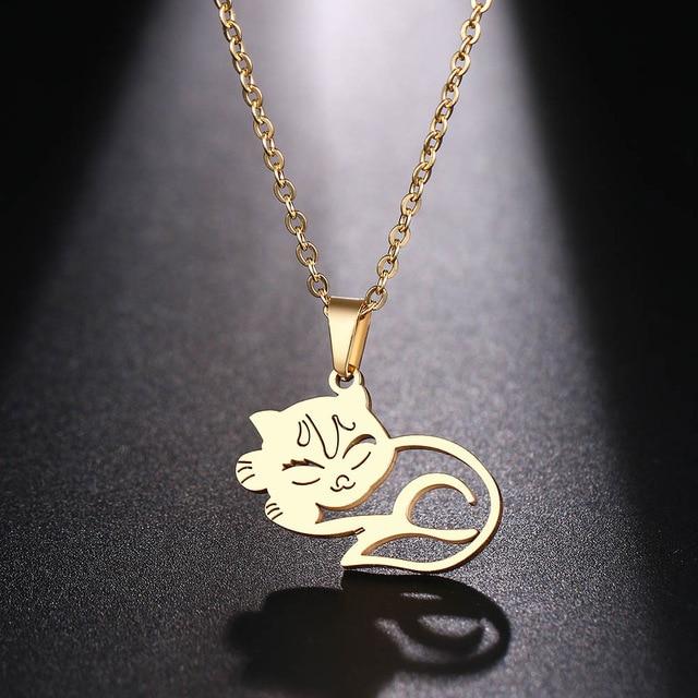 Sleeping Cat Necklace Cat Design Accessories Pet Clever Gold-color 