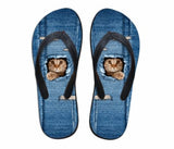 Sneaky Cat Flip Flops #2 Cat Design Footwear Pet Clever 