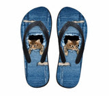 Sneaky Cat Flip Flops Cat Design Footwear Pet Clever US 5 - EU35 -UK3 