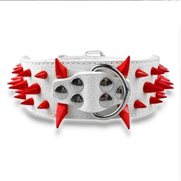 Spiked Leather Dog Collar(15 Colors) Spiked Leather Dog Collar(15 Colors) Pet Clever S White Red 